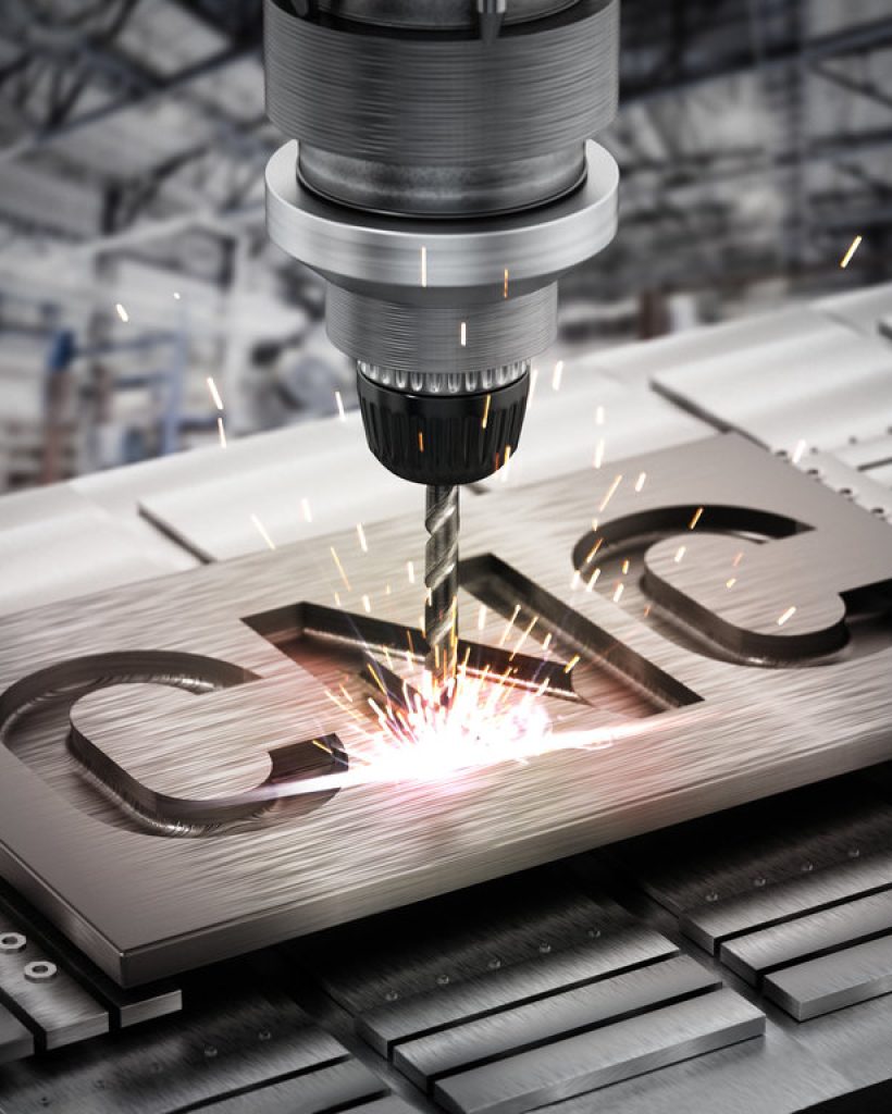 Closeup of generic CNC drill equipment. 3D illustration.